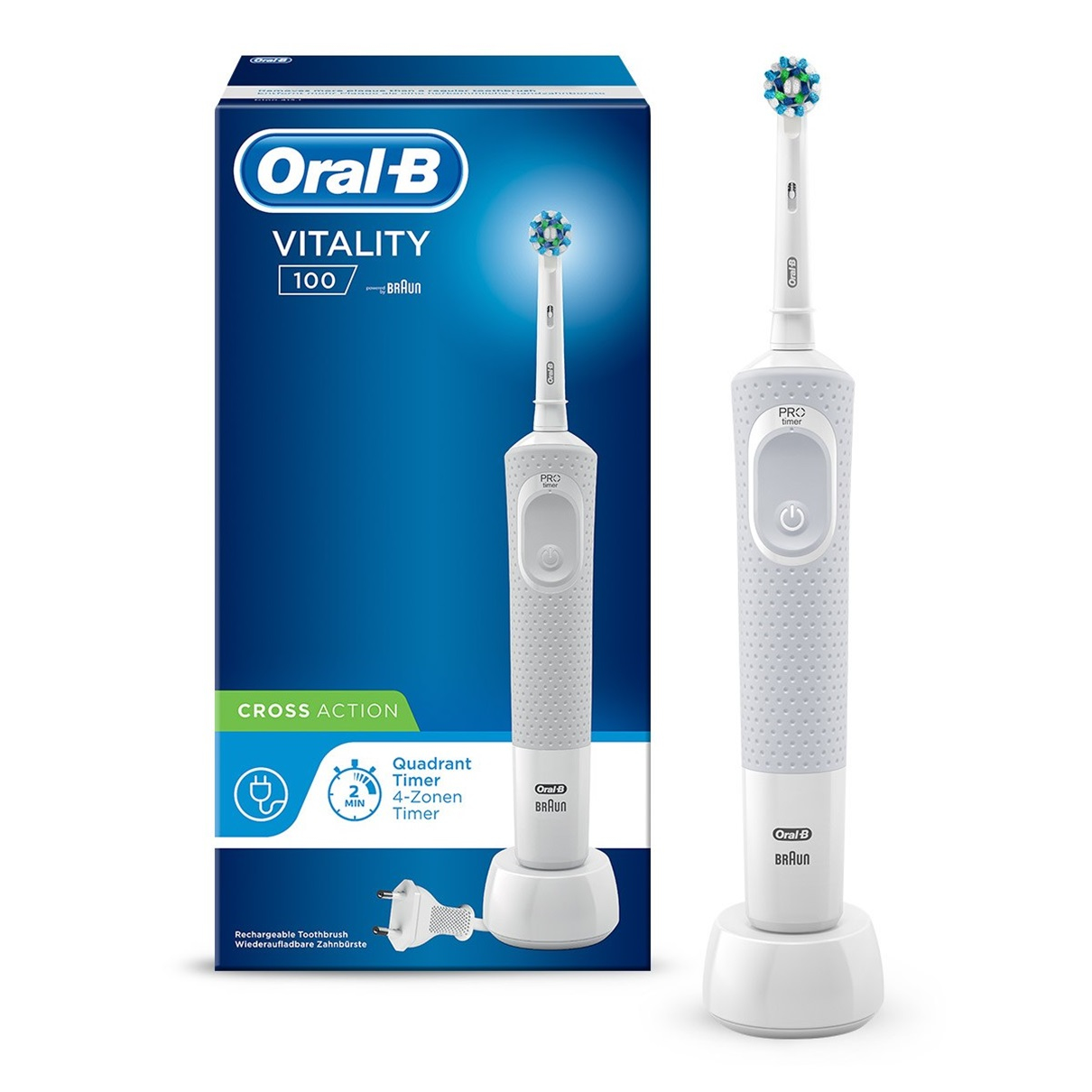 Oral-B Vitality 100 CrossAction Voksen Roterende, pulserende tandbørste Hvid Oral-B Vitality 100 CrossAction Voksen Roterende, pulserende tandbørste Hvid